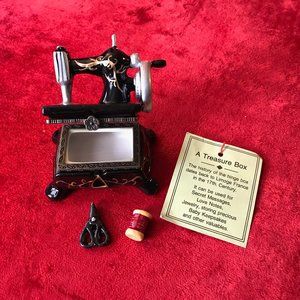 Mini Enameled Black Sewing Machine Trinket Box